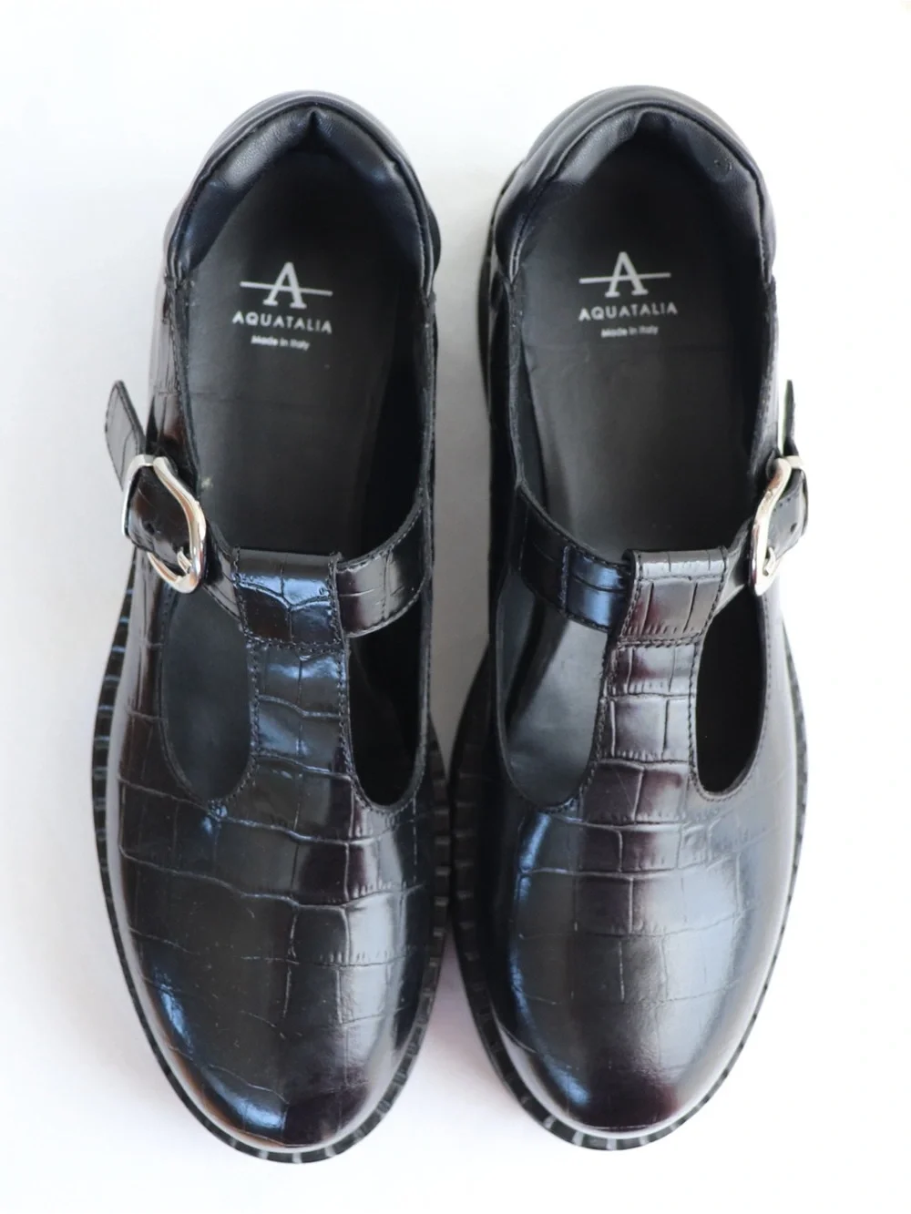 Aquatalia Malvina Black Leather Loafer Embossed Women’s 8.5